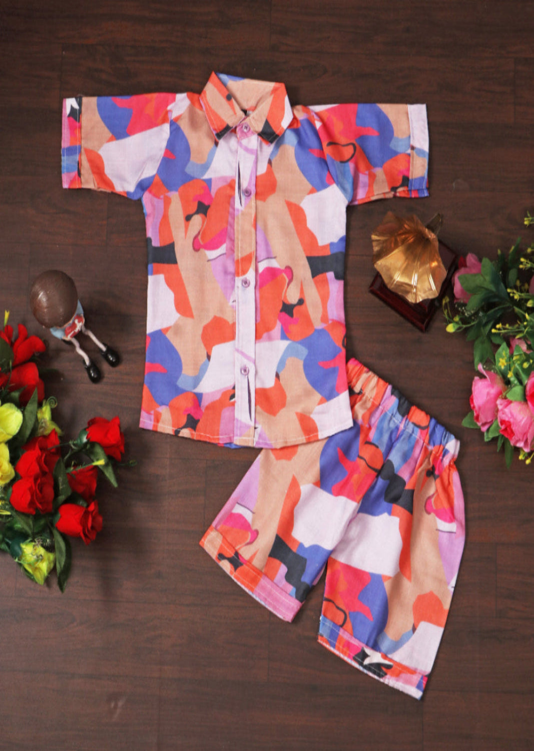 Half Sleeve Button Down Beach Shirt and Shorts Co-Ord Set for Boy and Girl