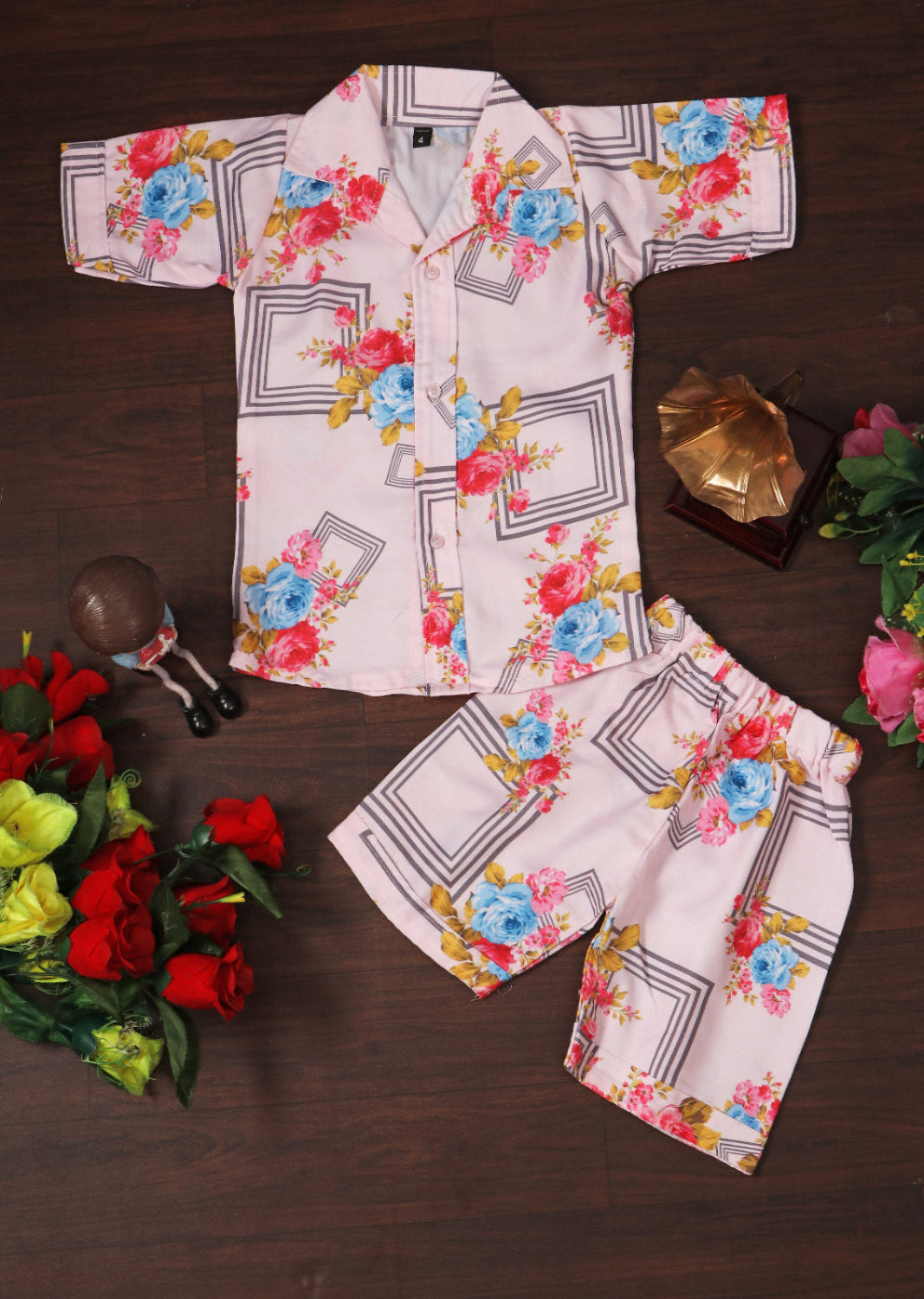 Pink Summer Half Sleeve printed shirt & shorts for boy & girl