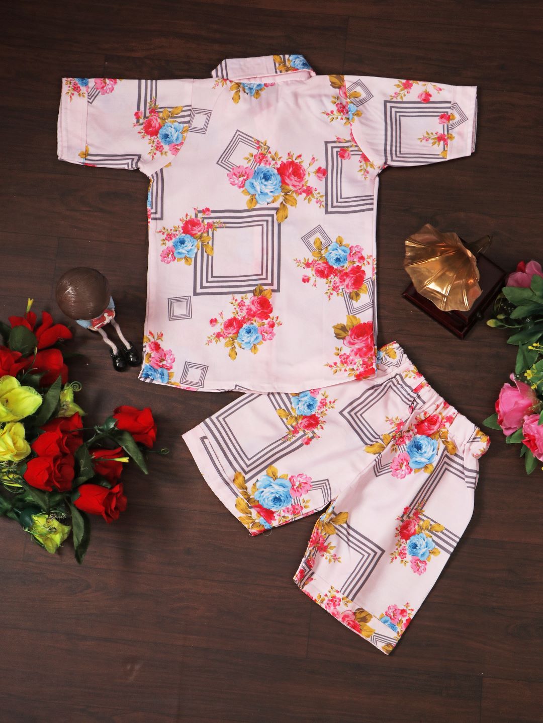 Pink Summer Half Sleeve printed shirt & shorts for boy & girl