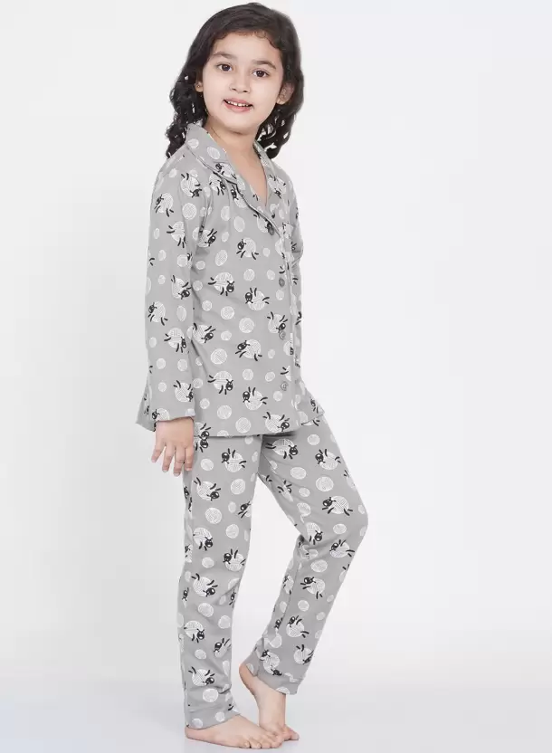 Unisex Printed Pajama Set for Boys and Girls | Night Wear | Top & Pyjama Set Full Sleeve with Pockets for Kids with Buttons (Pure Rayon)