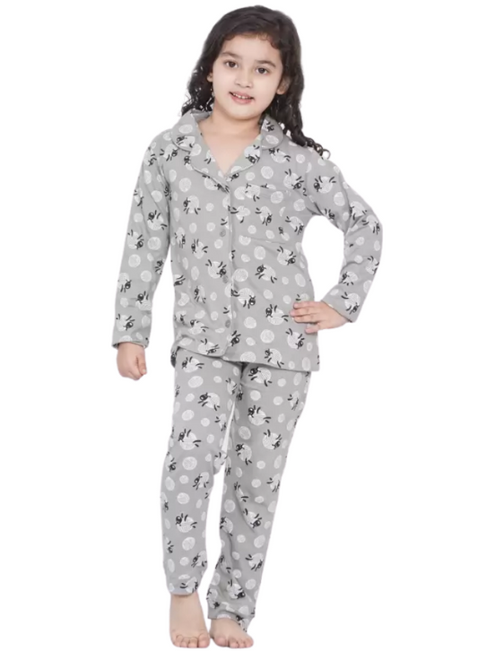 Unisex Printed Pajama Set for Boys and Girls | Night Wear | Top & Pyjama Set Full Sleeve with Pockets for Kids with Buttons (Pure Rayon)