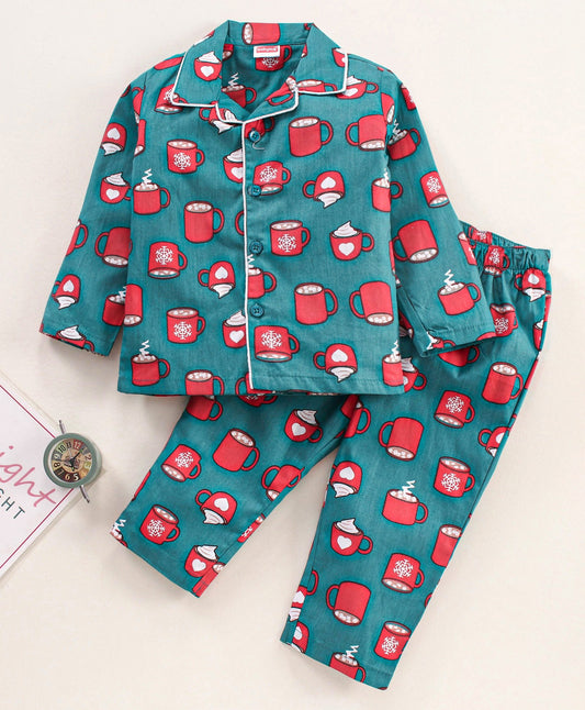 Unisex Printed Pajama Set for Boys and Girls | Night Wear | Top & Pyjama Set Full Sleeve with Pockets for Kids with Buttons (Pure Rayon)