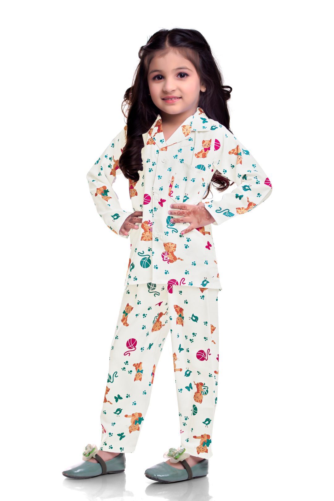 Unisex Printed Pajama Set for Boys and Girls | Night Wear | Top & Pyjama Set Full Sleeve with Pockets for Kids with Buttons (Pure Rayon)