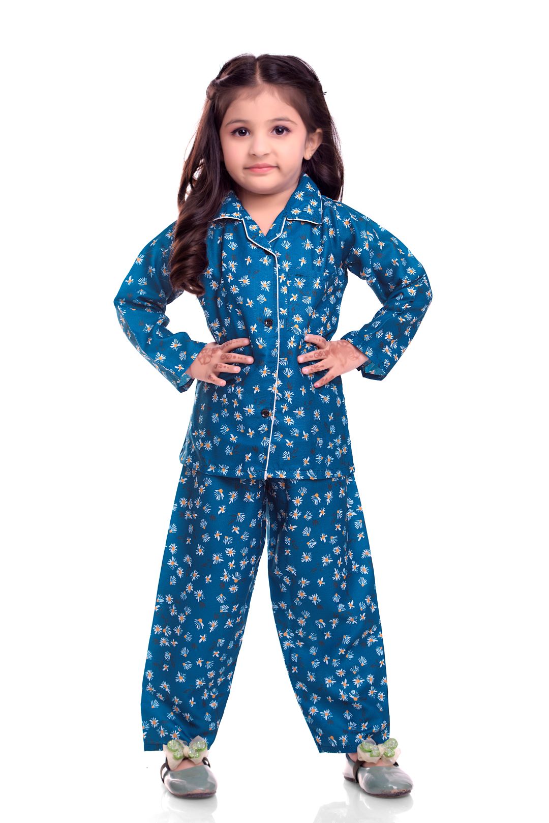 Unisex Printed Pajama Set for Boys and Girls | Night Wear | Top & Pyjama Set Full Sleeve with Pockets for Kids with Buttons (Pure Rayon)