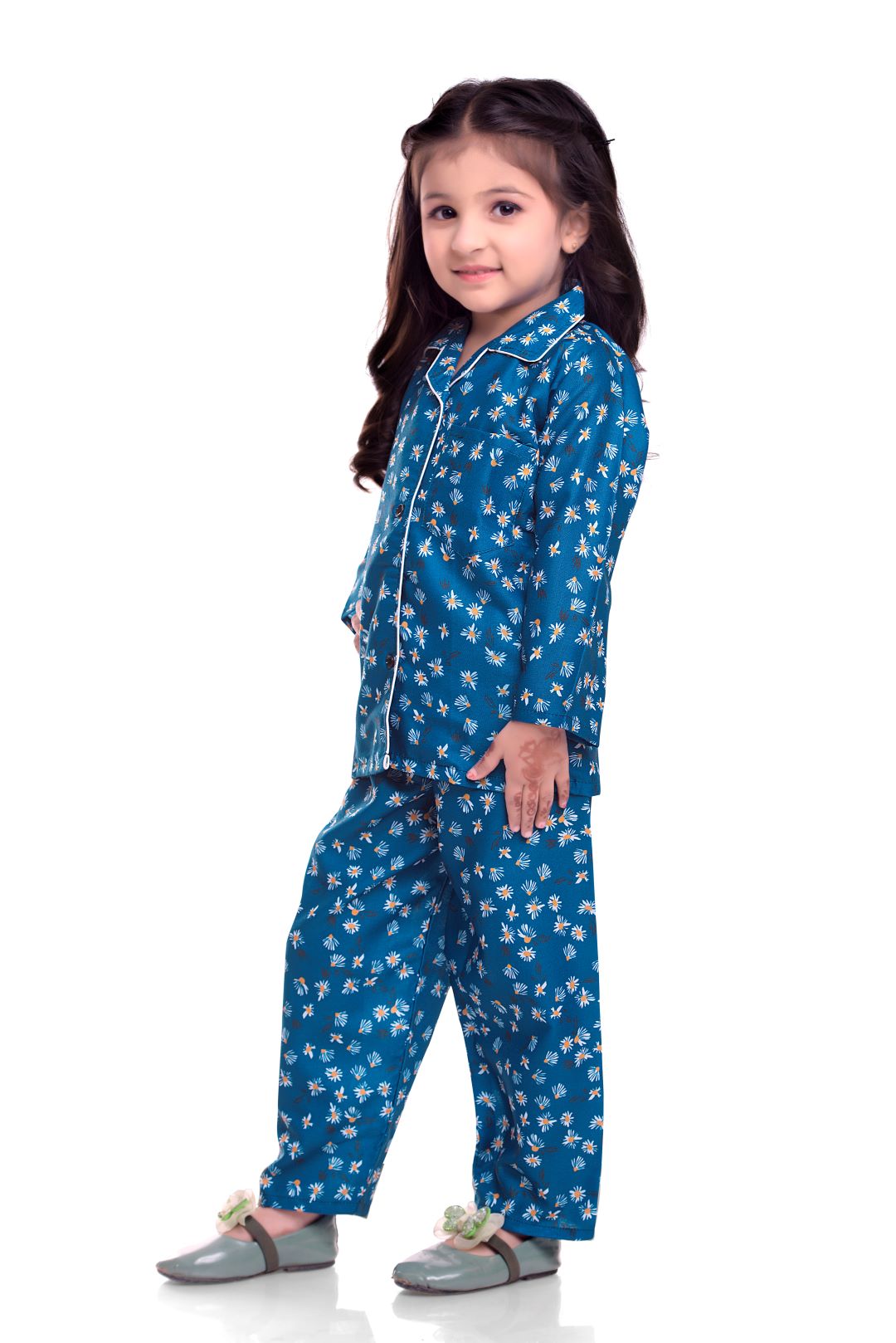 Unisex Printed Pajama Set for Boys and Girls | Night Wear | Top & Pyjama Set Full Sleeve with Pockets for Kids with Buttons (Pure Rayon)