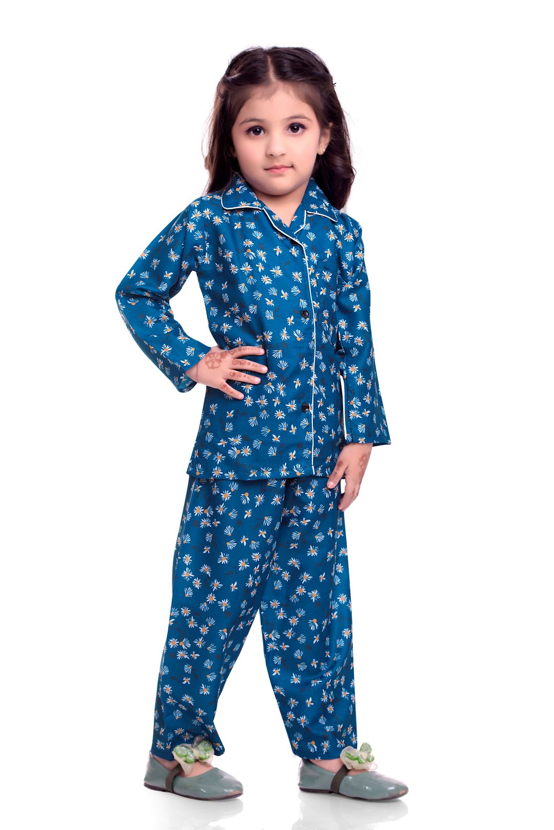 Unisex Printed Pajama Set for Boys and Girls | Night Wear | Top & Pyjama Set Full Sleeve with Pockets for Kids with Buttons (Pure Rayon)