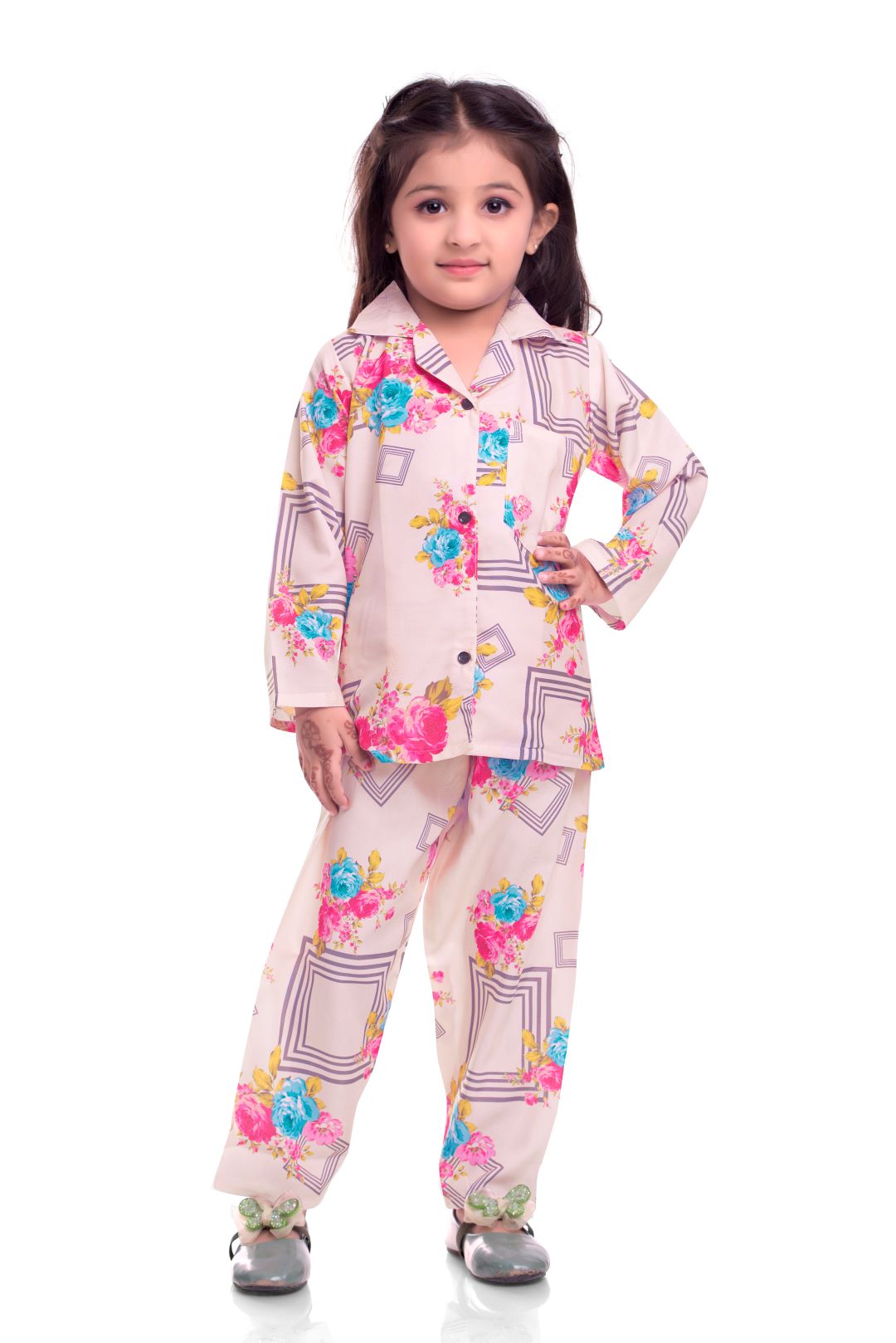 Unisex Printed Pajama Set for Boys and Girls | Night Wear | Top & Pyjama Set Full Sleeve with Pockets for Kids with Buttons (Pure Rayon)