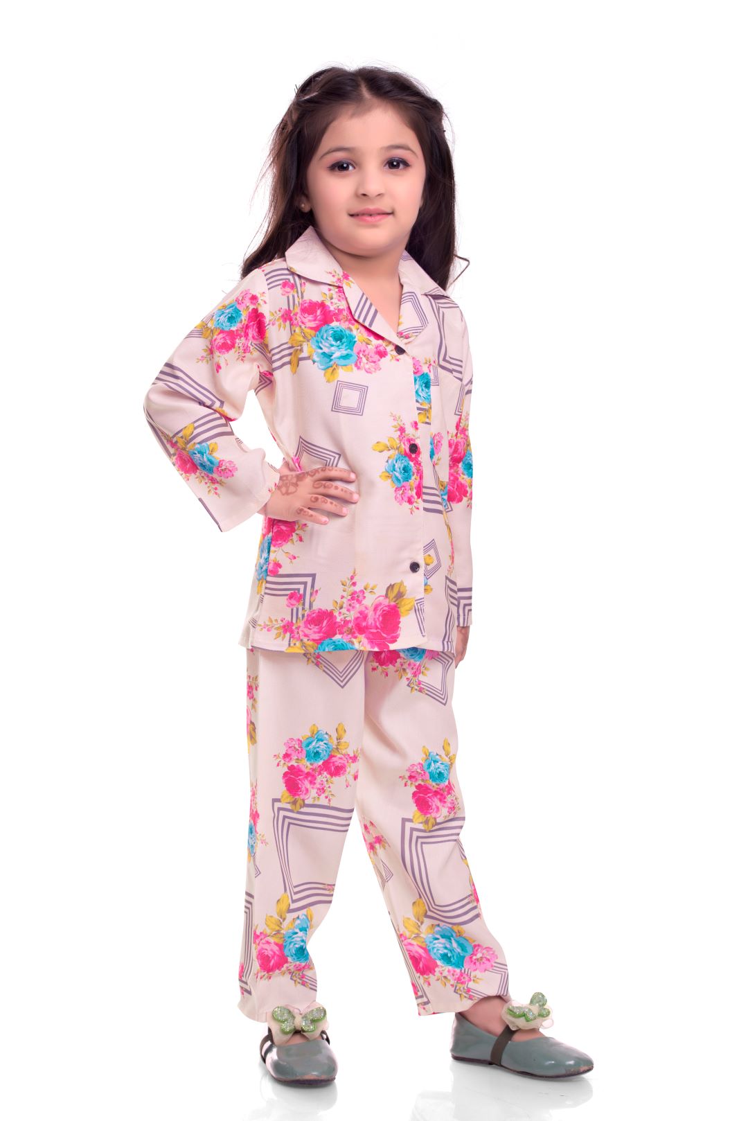 Unisex Printed Pajama Set for Boys and Girls | Night Wear | Top & Pyjama Set Full Sleeve with Pockets for Kids with Buttons (Pure Rayon)