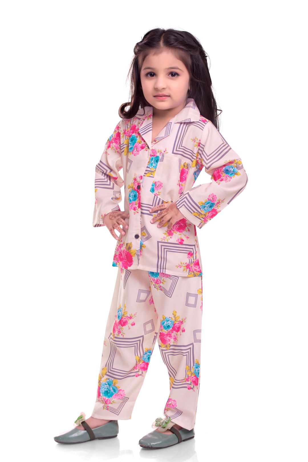 Unisex Printed Pajama Set for Boys and Girls | Night Wear | Top & Pyjama Set Full Sleeve with Pockets for Kids with Buttons (Pure Rayon)