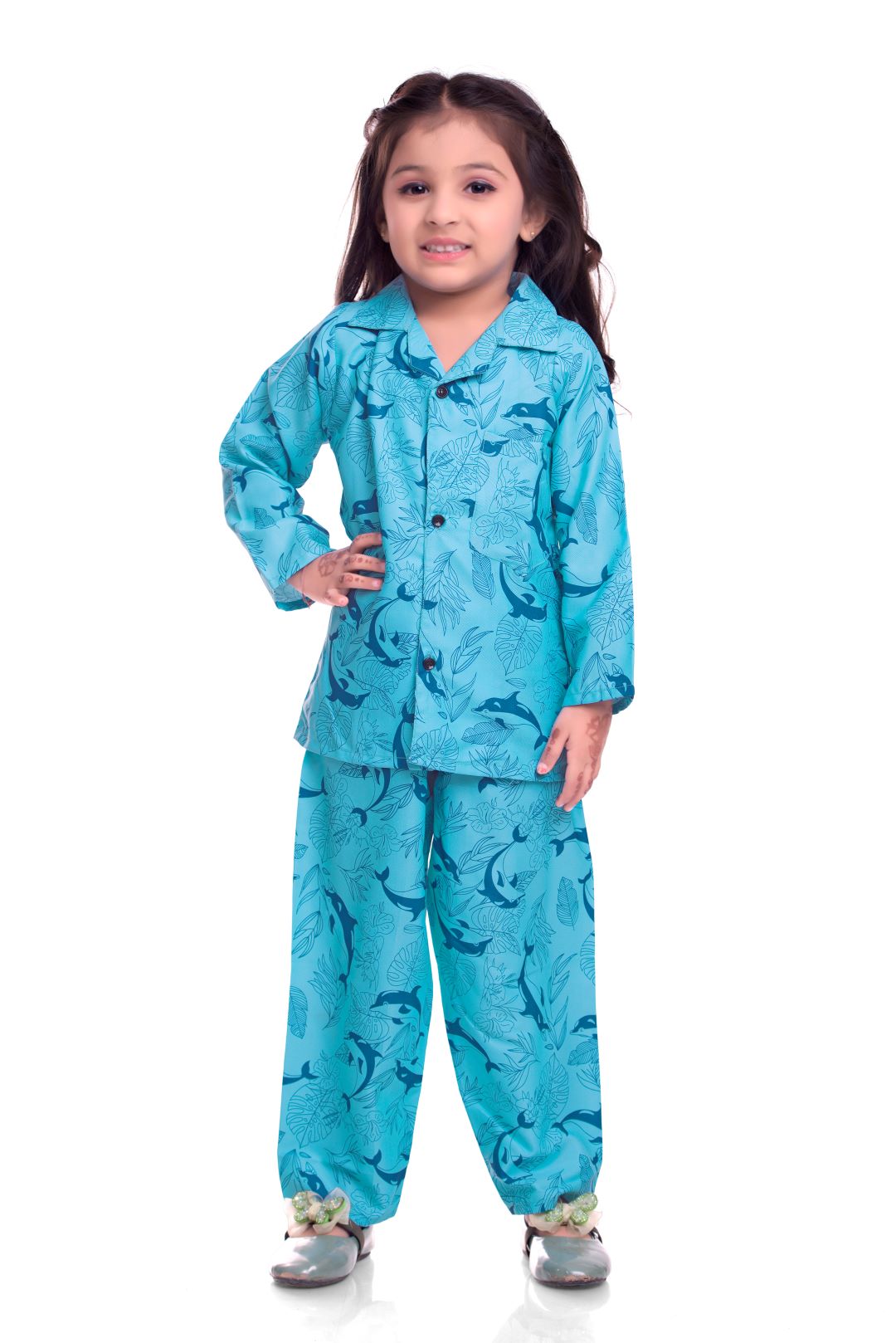 Unisex Printed Pajama Set for Boys and Girls | Night Wear | Top & Pyjama Set Full Sleeve with Pockets for Kids with Buttons (Pure Rayon)