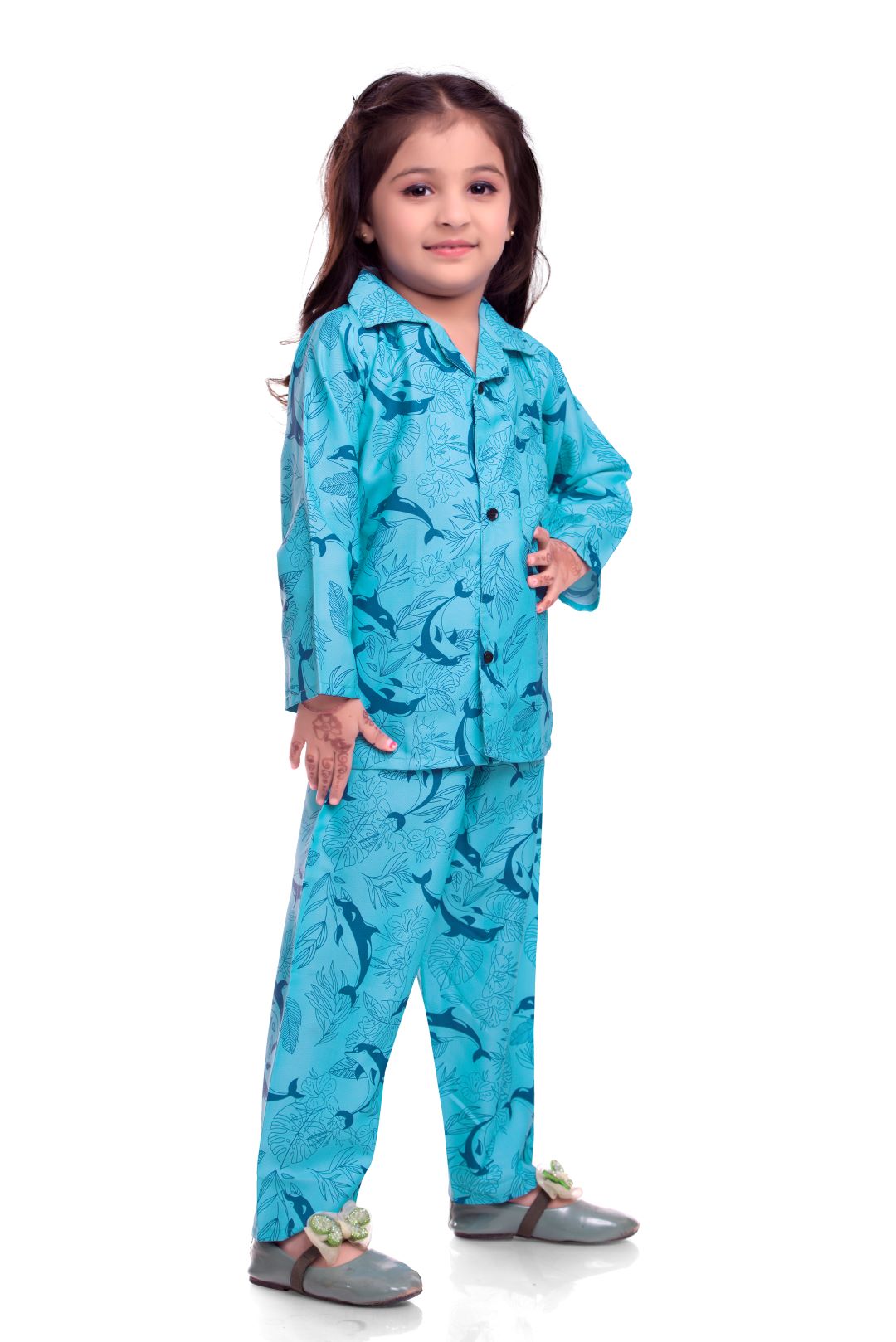 Unisex Printed Pajama Set for Boys and Girls | Night Wear | Top & Pyjama Set Full Sleeve with Pockets for Kids with Buttons (Pure Rayon)