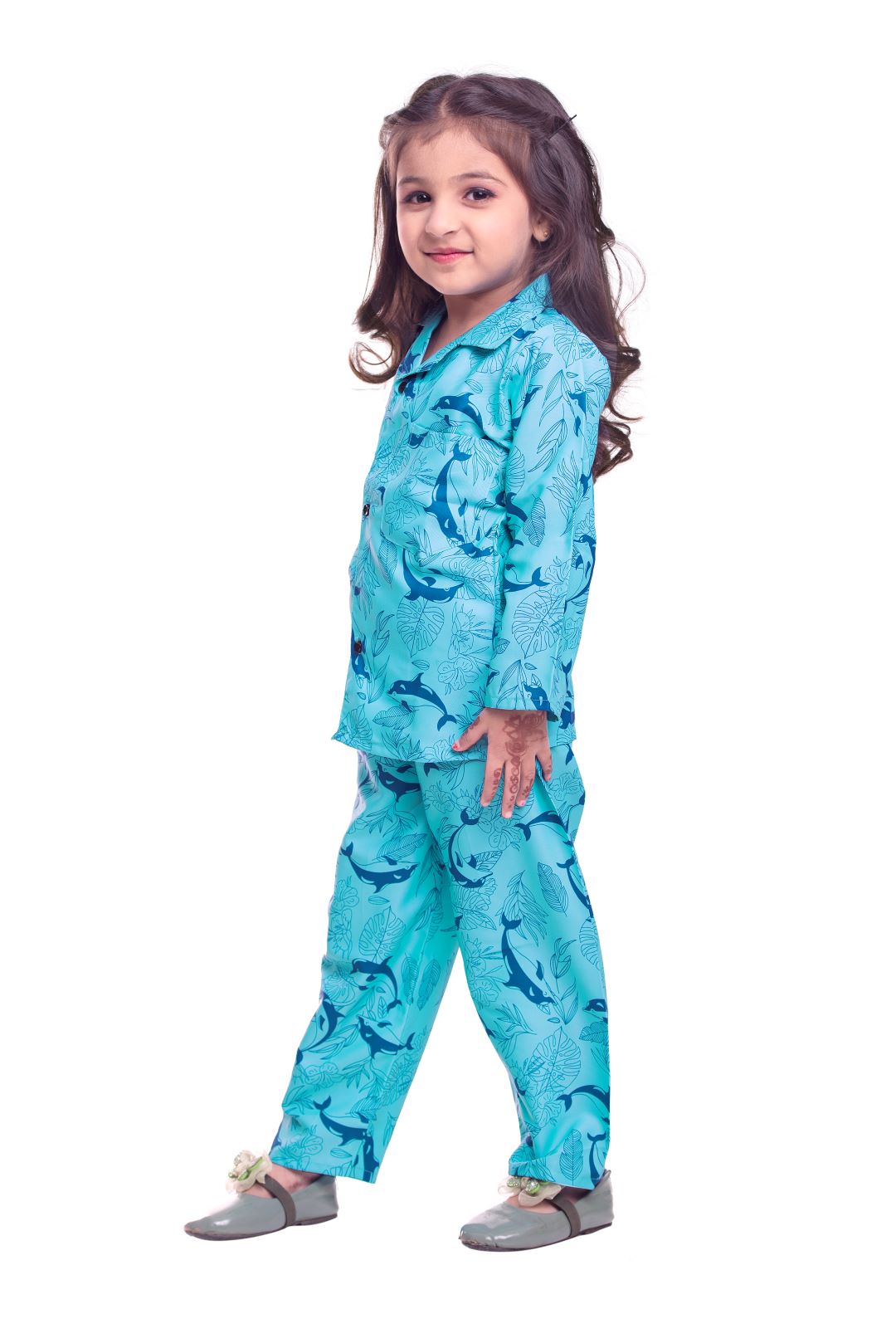 Unisex Printed Pajama Set for Boys and Girls | Night Wear | Top & Pyjama Set Full Sleeve with Pockets for Kids with Buttons (Pure Rayon)