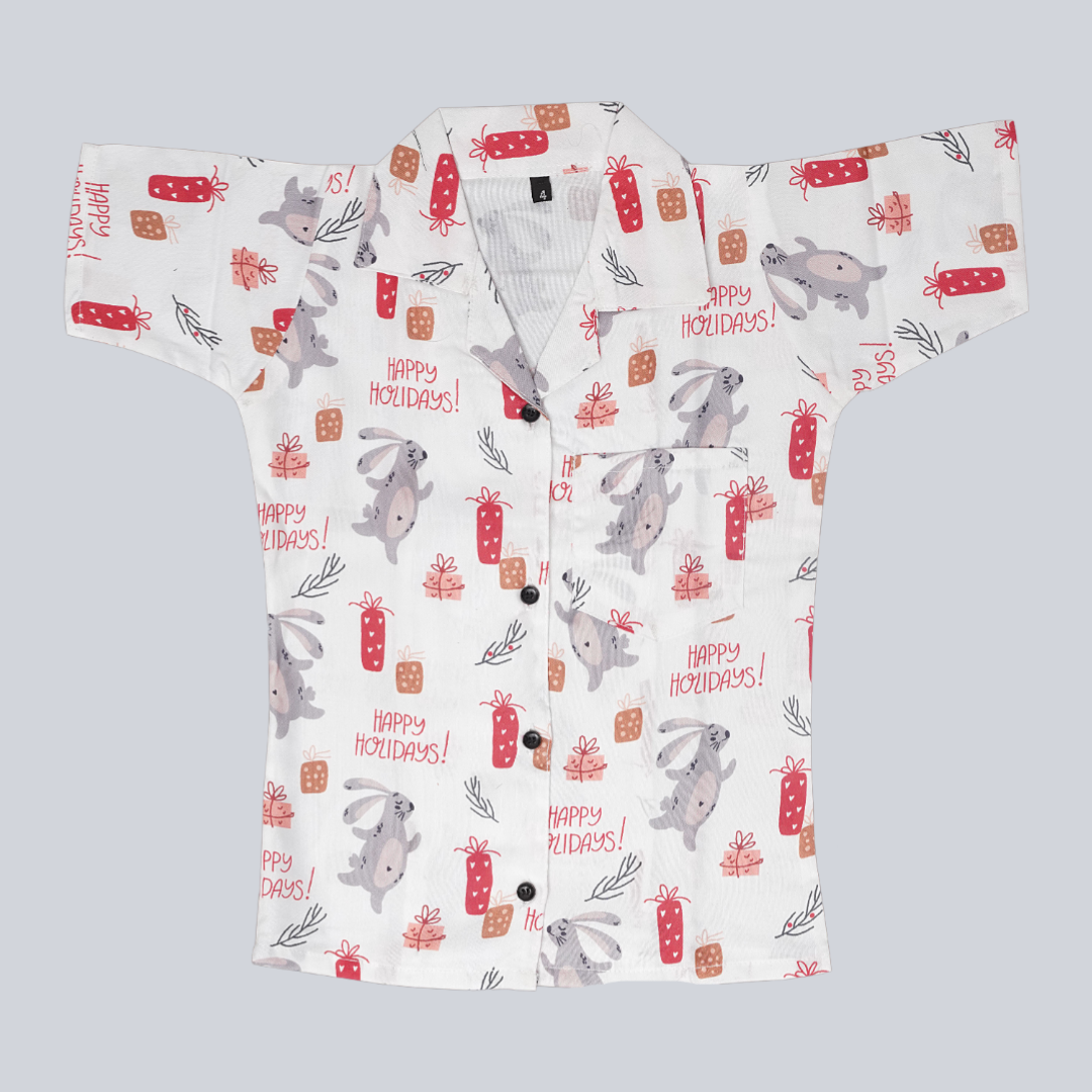 White Casual Shirt Half Sleeve Beach Shirt for Kids